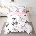 thumbnail image 2 of Manfei Polka Dots Bow Bedding Comforter Set 7-Piece for Girls, Striped Bowknot Full Bedding Set, Black Pink Stars Fitted Sheet Flat Sheet, Microfiber Bedroom Decor, 2 of 8