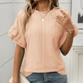 thumbnail image 2 of Women's Solid Color Round Neck Ruffle Short Sleeve T Shirt For Summer, 2 of 2
