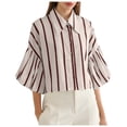 thumbnail image 2 of Uootdi 3/4 Lantern Sleeve Shirts for Women Cropped Cute Summer Button Down Collared Neck Tops Y2K Ruched Tops Gift, 2 of 9
