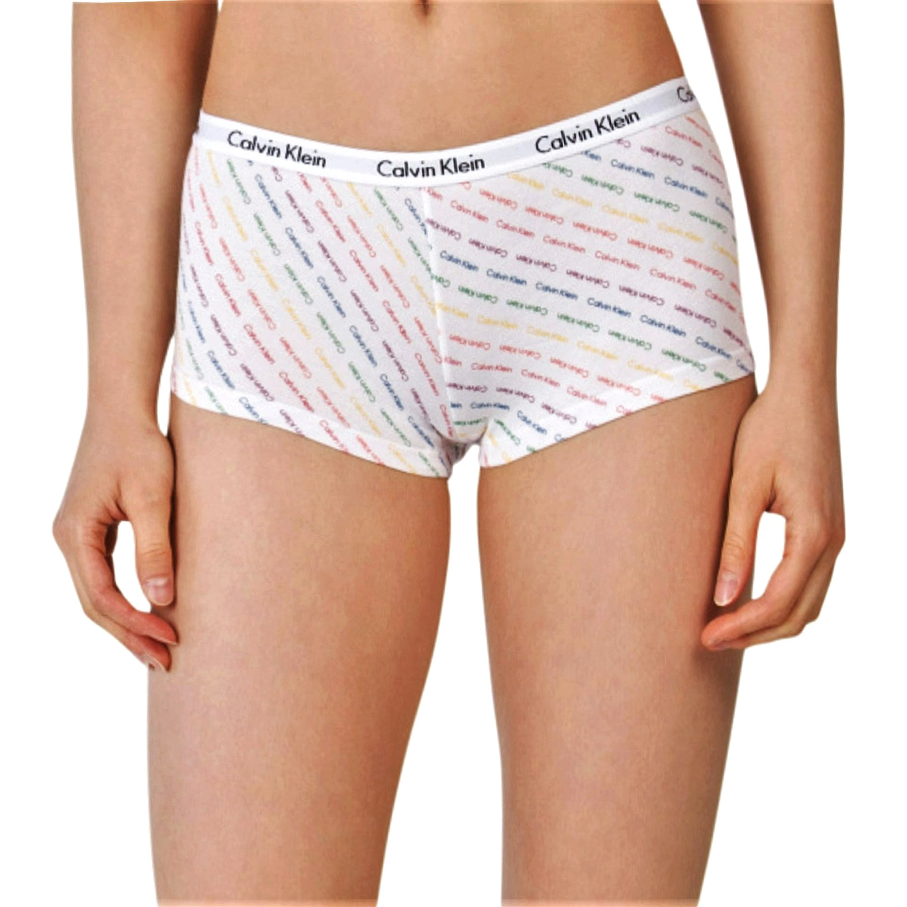 Calvin Klein Women\'s Print Rainbow Panties Logo Colorful Boyshorts Cotton Blend Soft