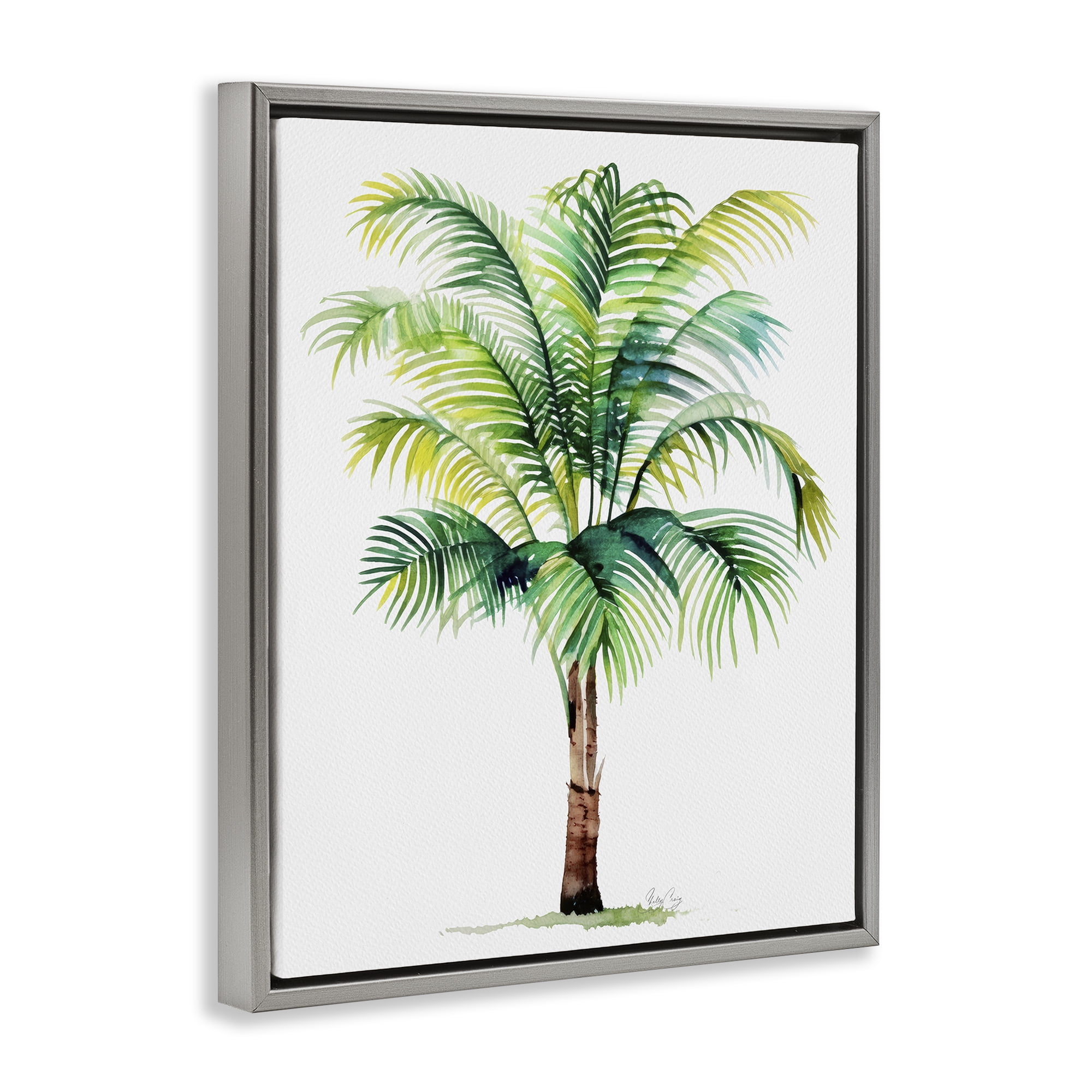 Stupell Industries Breezy Fronds Palm Gray Framed Floater Canvas Wall Art, design by Shelly Craig