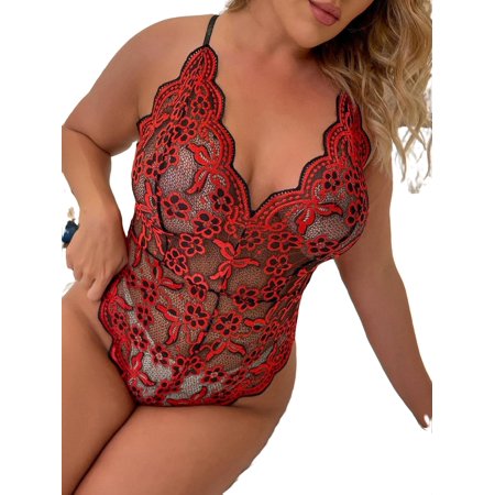 

Floral Print Teddies Red Plus Size Sexy Lingerie (Women s)