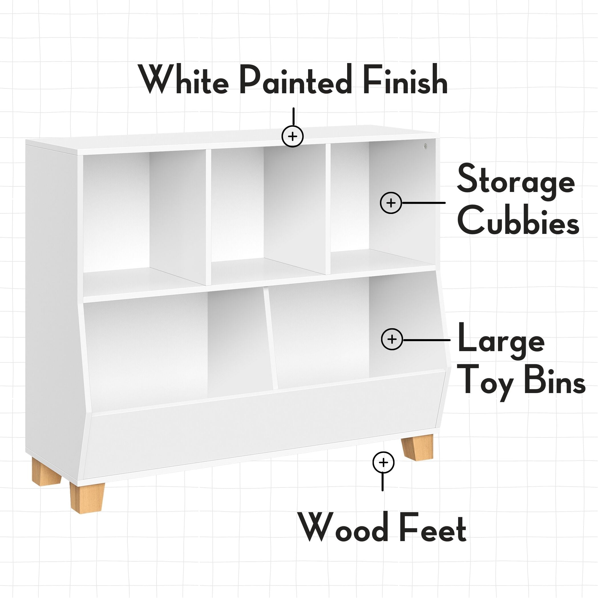 RiverRidge Kids Catch-All 35in Cubby Bookshelf and Toy Bin Storage Organizer - White