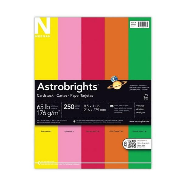 Neenah 21003 Astrobrights Assortiment Vintage de Papier Cartonné Couleur Premium&44; 65 lb&44; 8,5 x 11 Po&44; 250 Feuilles