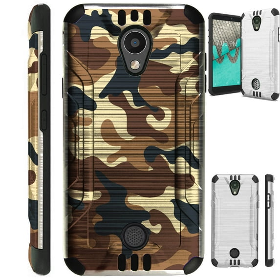 WORLD ACC Silver Guard Phone Case Compatible with Coolpad Legacy SR | Legacy S Brushed Metal Texture Hybrid TPU Cover (Brown Camouflage)