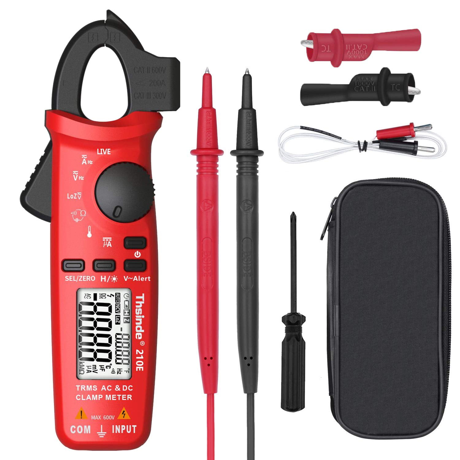 Digital Clamp Meter - 6000 Counts True RMS AC/DC Current Tester With Voltage, Temp, Capacitance (Up To 100A)