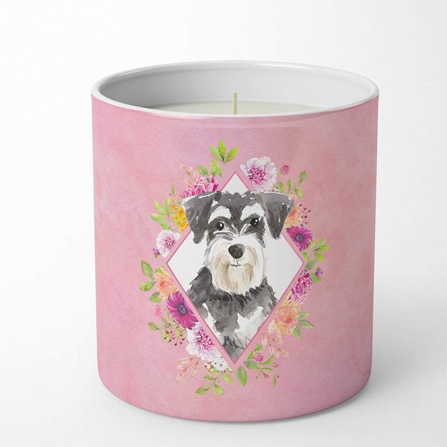 Caroline's Treasures Schnauzer 2 Fleurs Roses Pot de Soja Décoratif 10 oz-Bougies