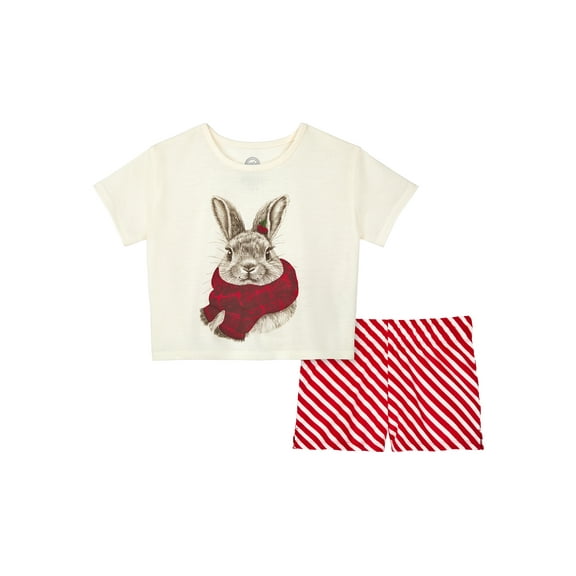 Wonder Nation Girls Short Sleeve Top and Shorts Pajama Set, 2-Piece, Sizes 4-18 & Plus