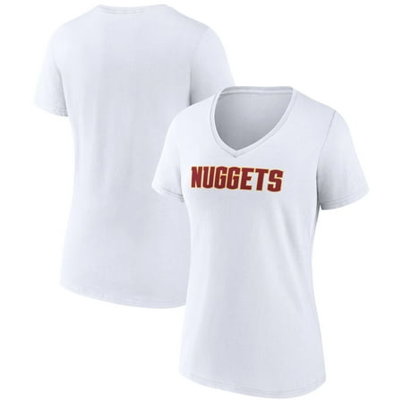 Women s White Denver Nuggets Wordmark V-Neck T-Shirt