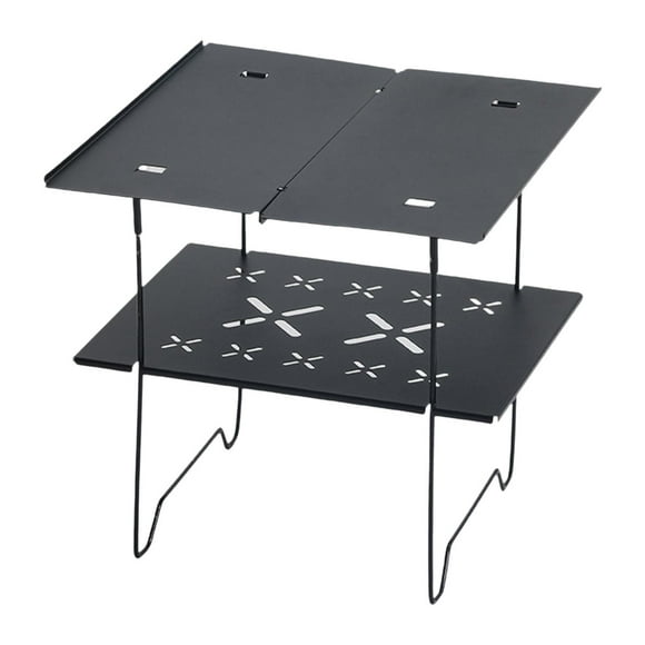 Mesa plegable para acampar, mesa pequeña compacta y plegable, mesa estable de acero para exteriores, mesa pequeña para té para senderismo, barbacoa, Negro