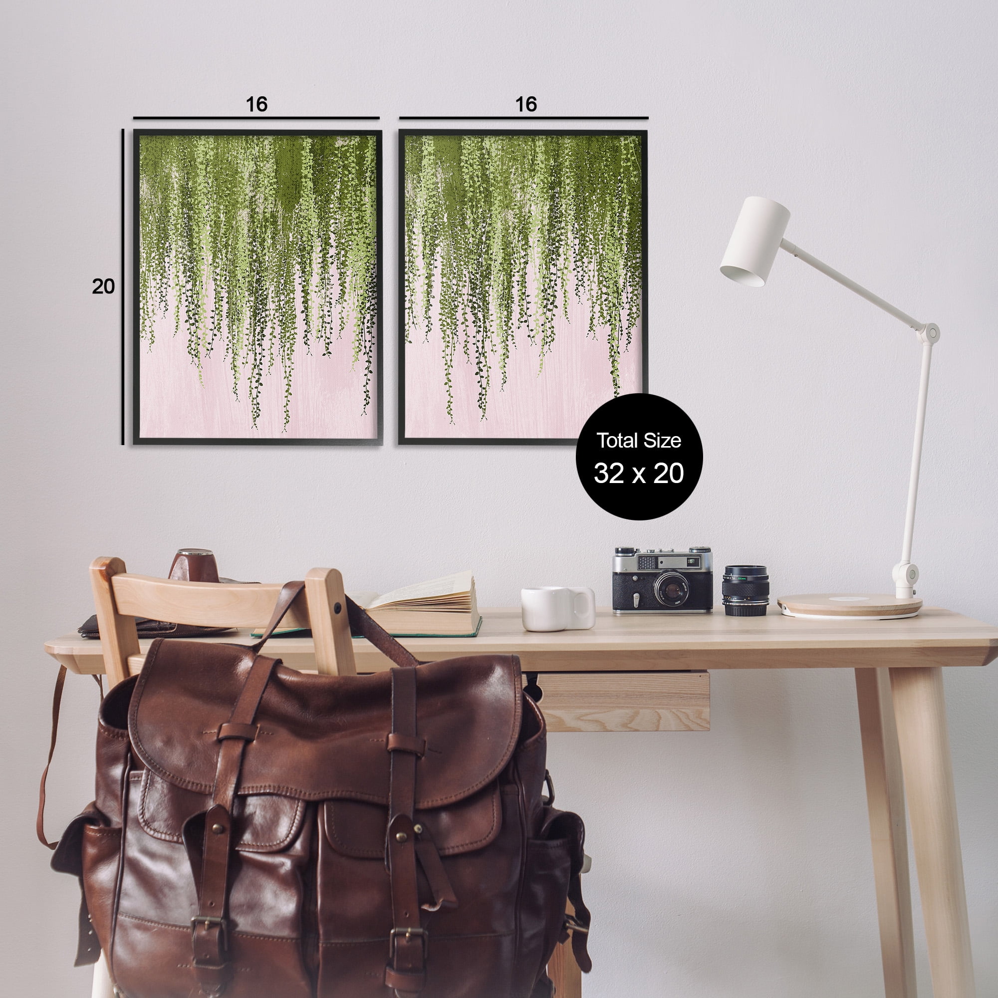 Stupell Industries Natural Falling Ivy Botanical & Floral Painting Black Framed Art Print Wall Art, 16 x 20, Set of 2