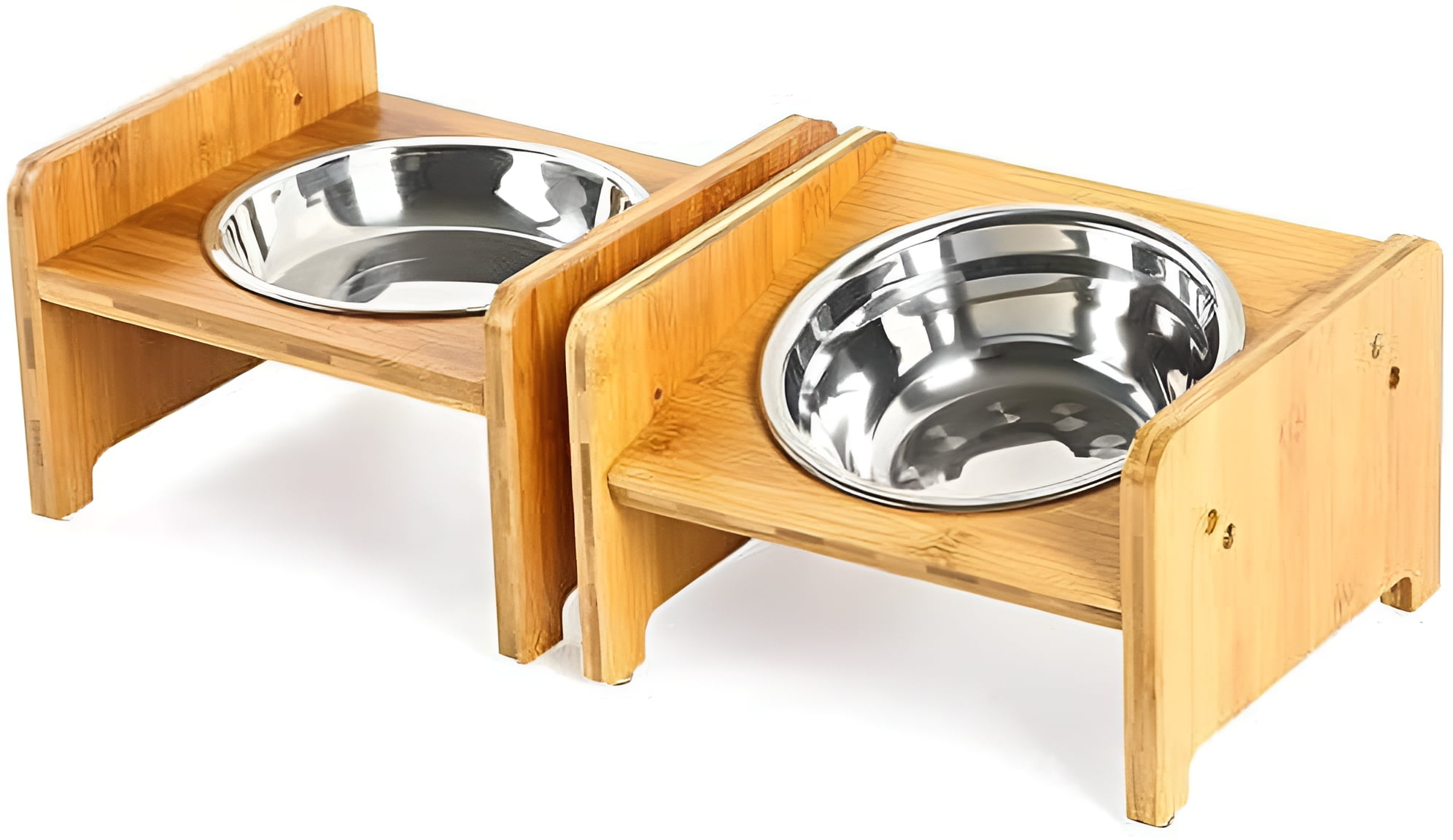 FOREYY Verhoogde Hond Bowls voor Katten en Honden - Bamboe Verhoogde Hond Kat Voedsel en Water Bowls Stands Feeder Gerechten met 2 RVS Bowls en Anti Slip Voeten(L