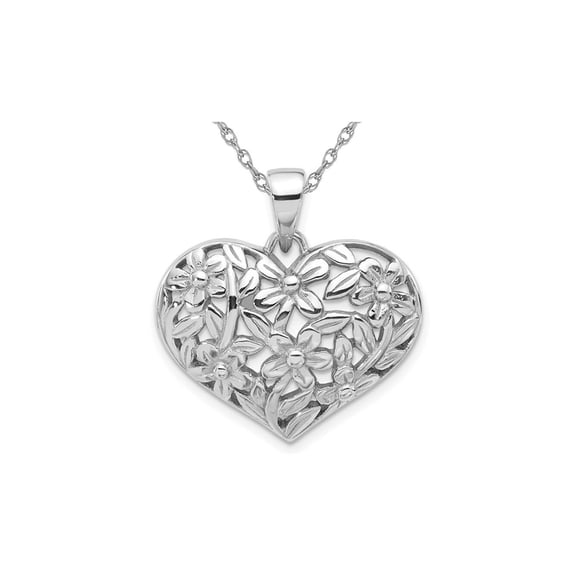 Sterling Silver Polished Multi-Flower Heart Pendant Necklace with Chain for Women