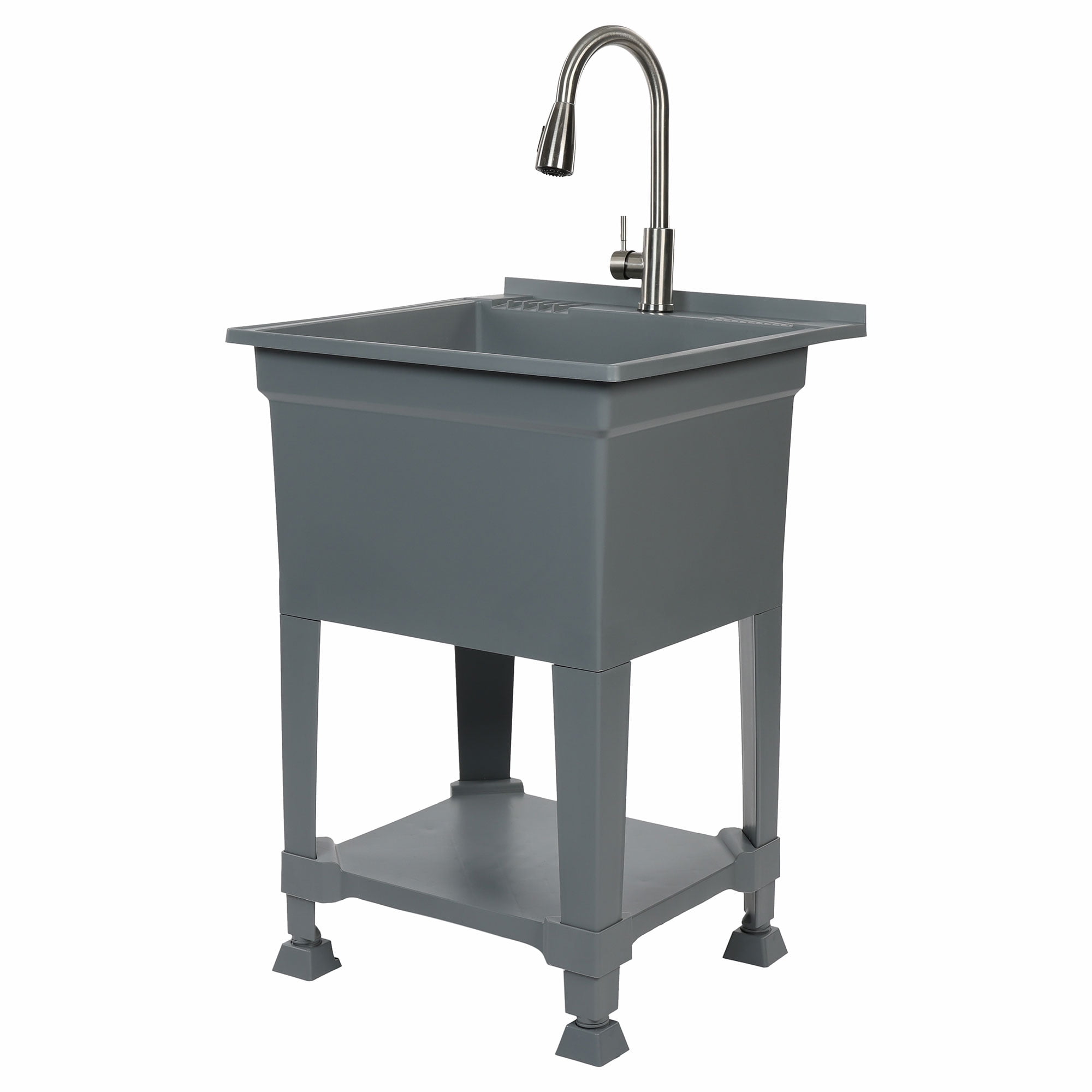 UTILITYSINKS Plastic 24" Freestanding Compact Workshop Utility Sink, Grey