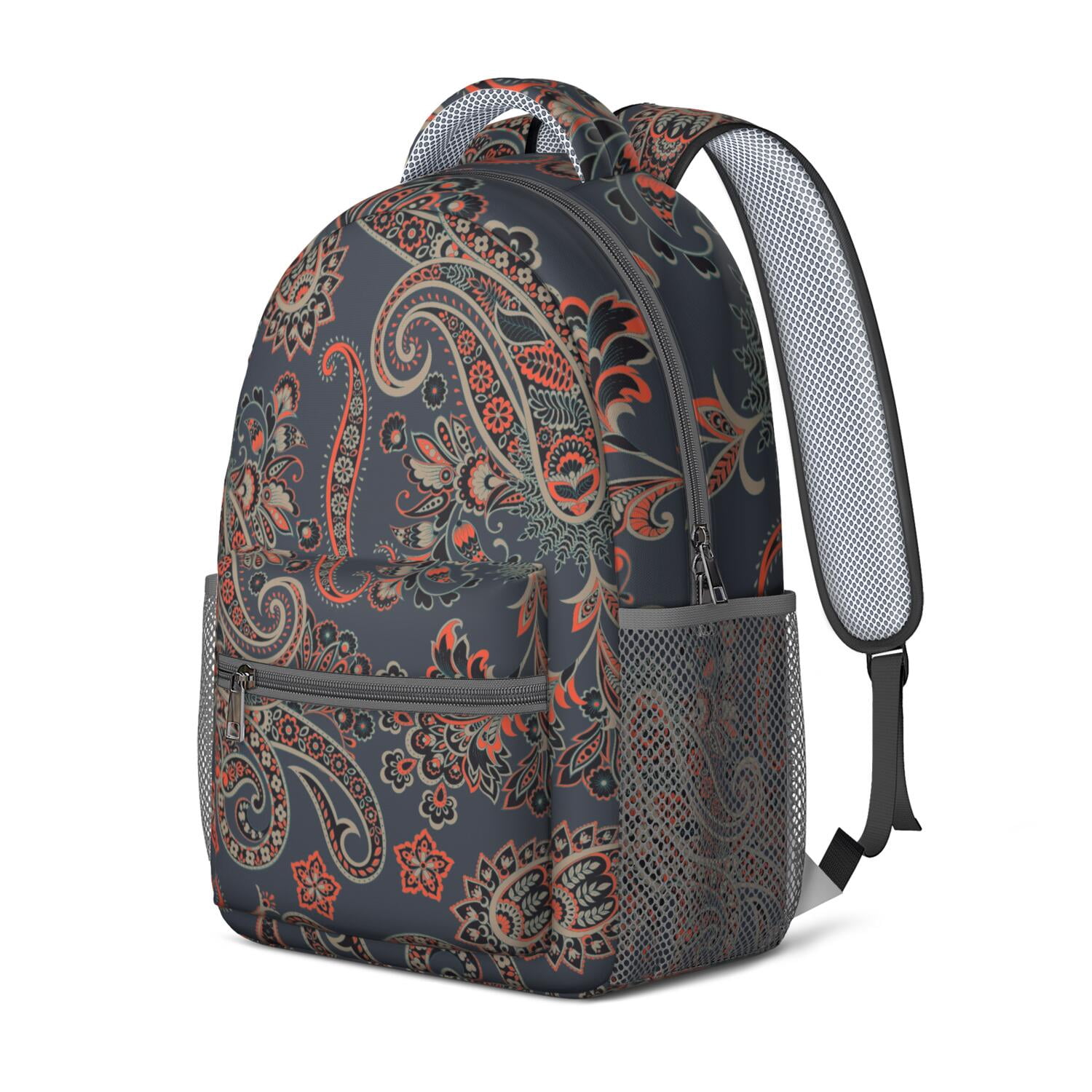 Decorative Paisley Print School Backpack - Waterproof & Breathable Bookbag with Adjustable Straps