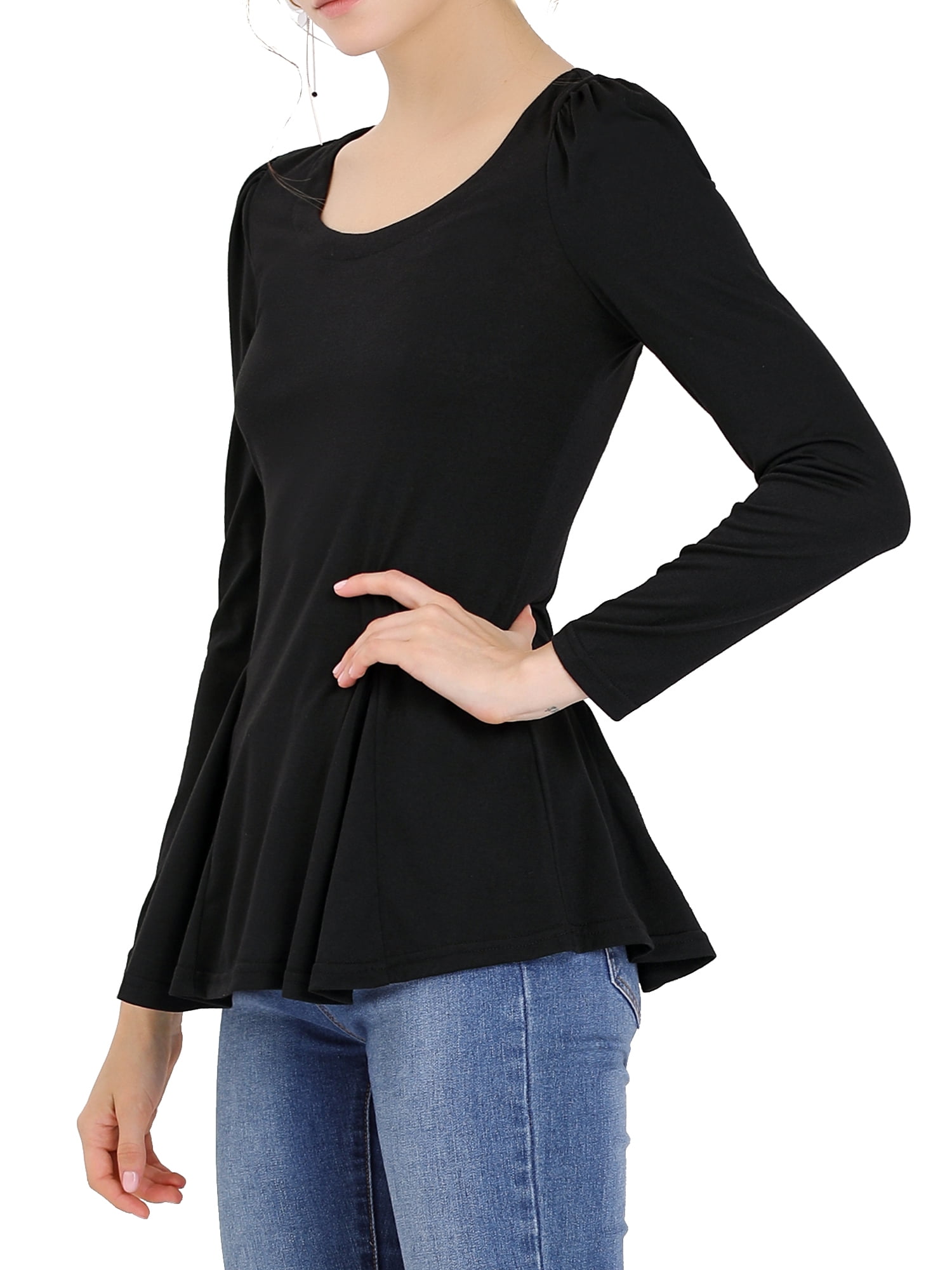 DARING DIVA Women's Long Sleeve Scoop Neck Top S Black