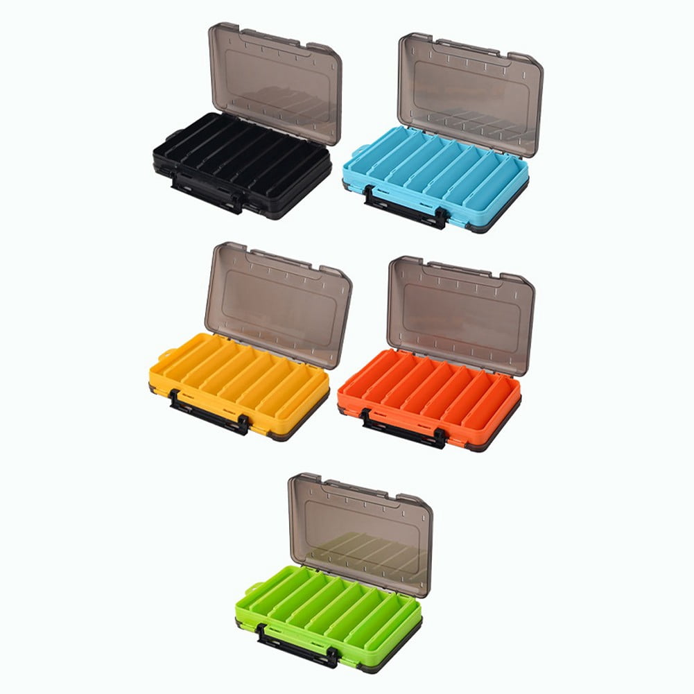 2Pcs Double Sided Fishing Tackle Boxes 14 Compartments Lures Organizer A Handle