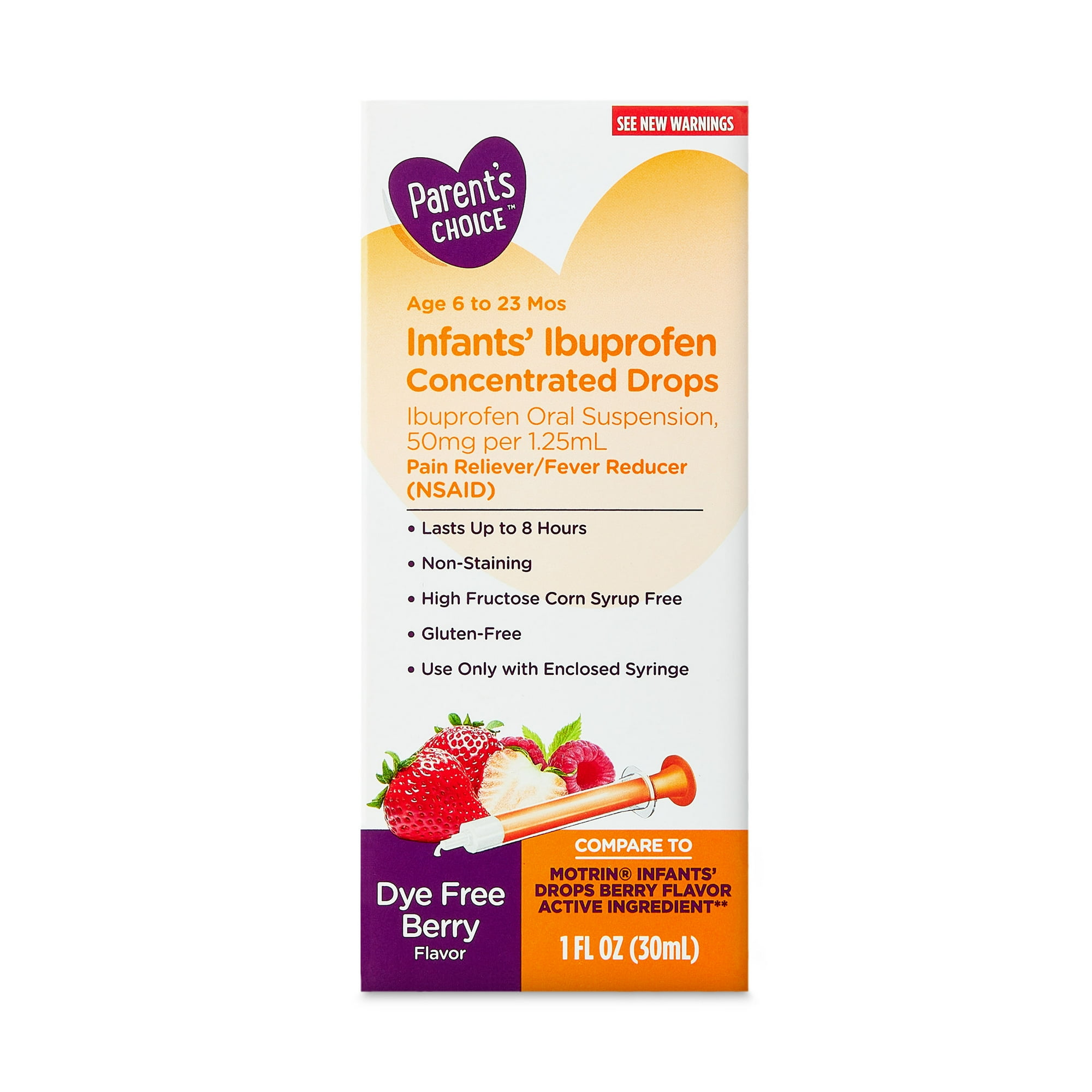 Parent's Choice Ibuprofen Infants' Drops Pain Reliever and Fever Reducer, Dye Free, 1 fl oz