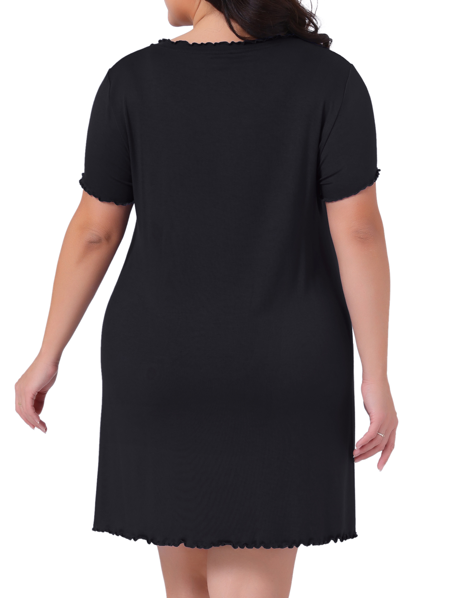 DARING DIVA Women's Plus Size Short Sleeve Ruffle Casual Nightgown 3X Black