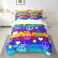 thumbnail image 2 of Manfei Peace and Love Bedding Comforter Set 7-Piece for Kids, Cartoon Groovy Floral King Bedding Sets, Love Heart Reversible Bed Sheets, Luxury Bedroom Decor, 2 of 7