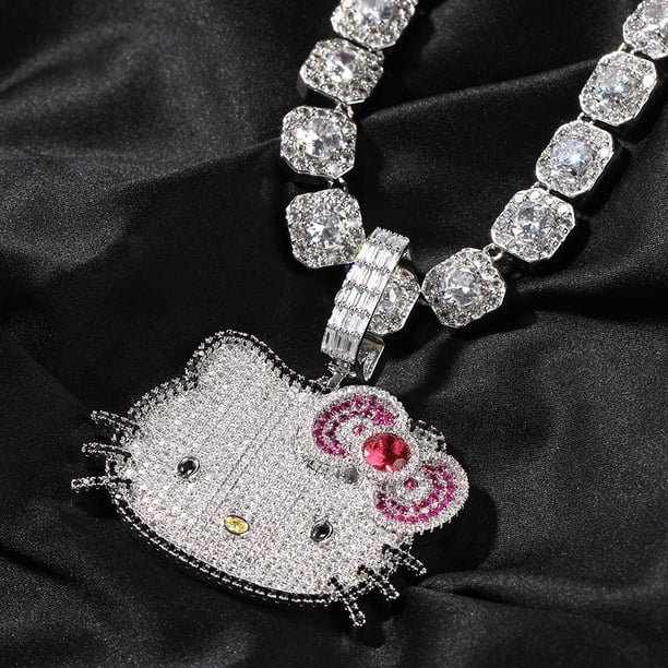Collar con colgante de Hello Kitty Y2K de Sanrios, joyería de anime de circonita cúbica brillante estilo Kawaii, regalo lujoso de cumpleaños para festivales y festivales