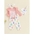 thumbnail image 3 of Suealasg 3Pcs Newborn Baby Girl Outfits Long Sleeve Letter Print Romper + Flower Print Long Pants + Headband +Hat Set 3 6 Months Infant Girls Fall Clothes, 3 of 8