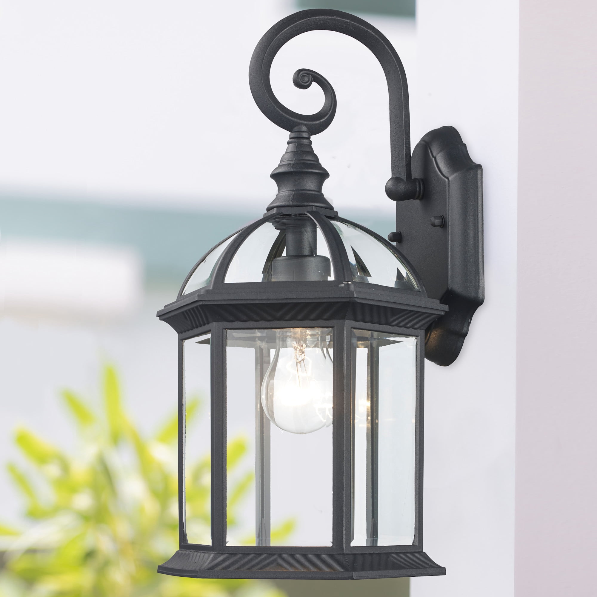 Bel Air Lighting Wall Mount 1-Light Outdoor Black Coach Lantern with Clear Glass