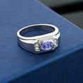 thumbnail image 3 of Gem Stone King Men's 925 Sterling Silver Blue Tanzanite and White Created Sapphire Ring 1.32 Cttw, Gemstone December Birthstone, Oval 8X6MM (Size 7), 3 of 3