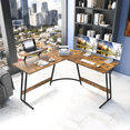 thumbnail image 3 of Vineego L-Shaped Computer Desk Modern Corner Desk with Small Table,Rustic Brown, 3 of 9