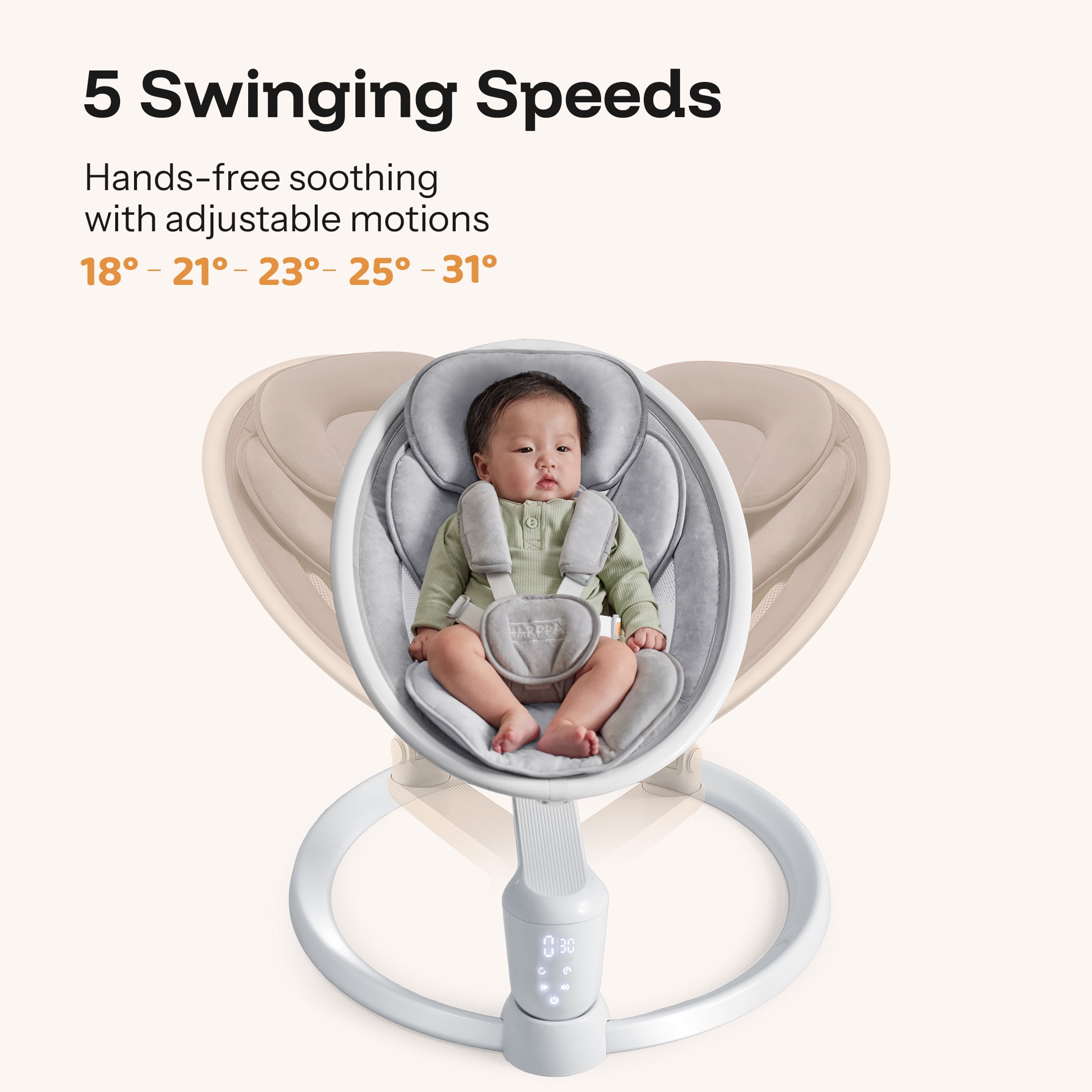 HARPPA Baby Swing for Newborns with Remote Control, 5 Sway Speed,  Gray