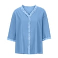 thumbnail image 4 of Moda mujer Casual Primavera Verano encaje cuello en V manga trompeta pluma superior Color sólido camiseta suelta blusa superior Fridja  ghk6722, 4 of 8