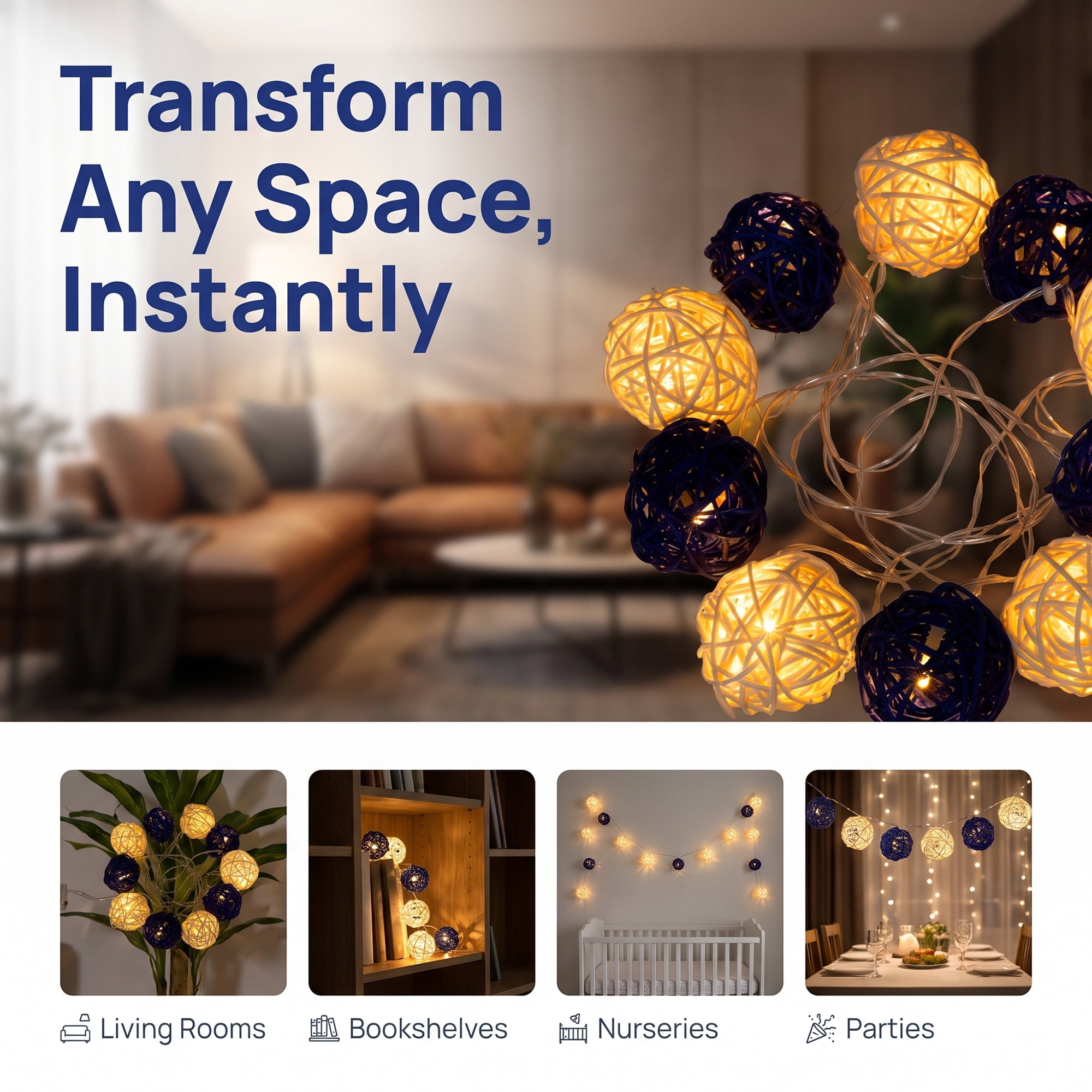 Unique Bargains Moroccan Orb Decor Lights with Flexible Design 6.6 ft Battery Operated