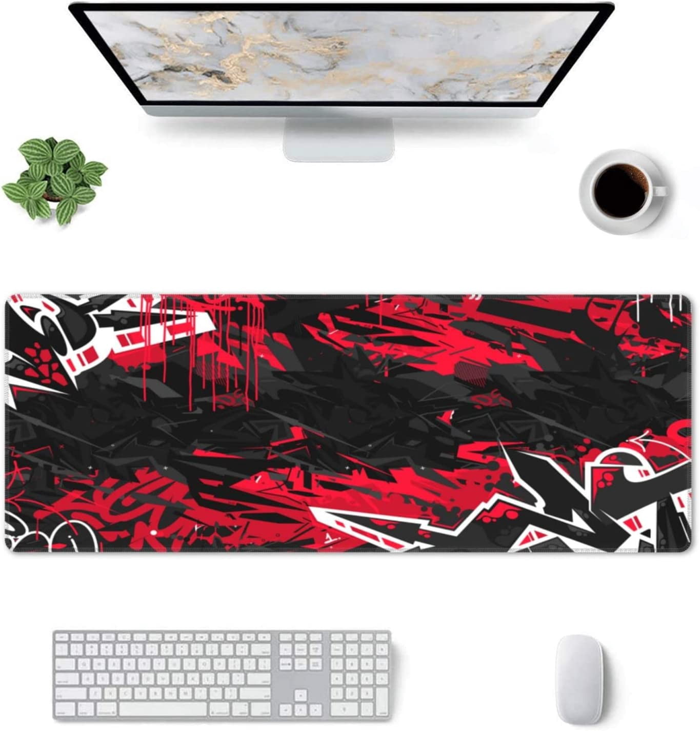 Abstract XL Large Gaming Mouse Pad with Stitched Edge, Non-Slip Big Long Extended Deskmat Desktop Makeup Mat, 31.5*11.8 in (Dark Black Abstract Flat Urban Street)