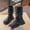 Black, variant on Girls' Multi Buckle Strap Knee High Boots Fleece Lined Vintage Riding Style for Autumn Fashion Matching Weekend Photo Shoots 5-15 Years Brown 5.5-6 Years