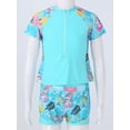 thumbnail image 5 of CHICTRY Kids Girls Rash Guard Swimsuit Floral Print Short Sleeve Shirt with Shorts Tankini Set Blue Cartoon Horse 6, 5 of 7