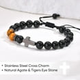 thumbnail image 2 of Natural Gemstone Beaded Men's Religious Cross Bracelet, Boys Teenagers Christian Gifts, Confirmation Baptism Gifts for Sons Grandsons Nephews, 2 of 5