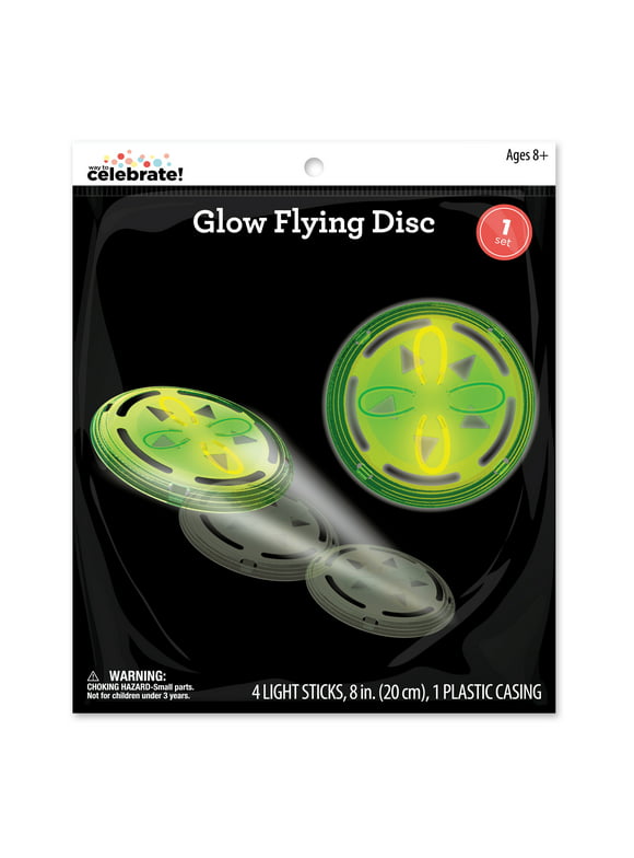 Way to Celebrate! 1ct Plastic Party Toys Glow Flying Disc, Yellow and Green, 7.6in.