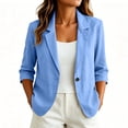 thumbnail image 4 of Hurxie Summer Women’s Linen Blazer Jacket - Lightweight Breathable 3/4 Stretchy Ruched Sleeve Casual Work with Pocket Blue,2XL, 4 of 7
