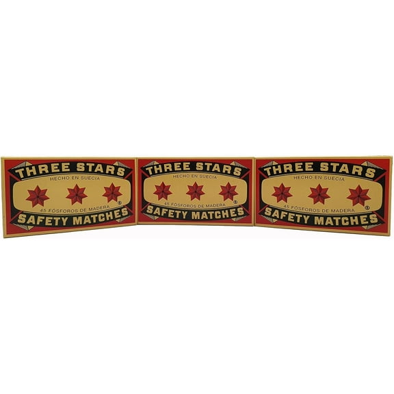 HTYSUPPLY, Three Stars Safety Matches, 3 Pack, Strike-On-Box
