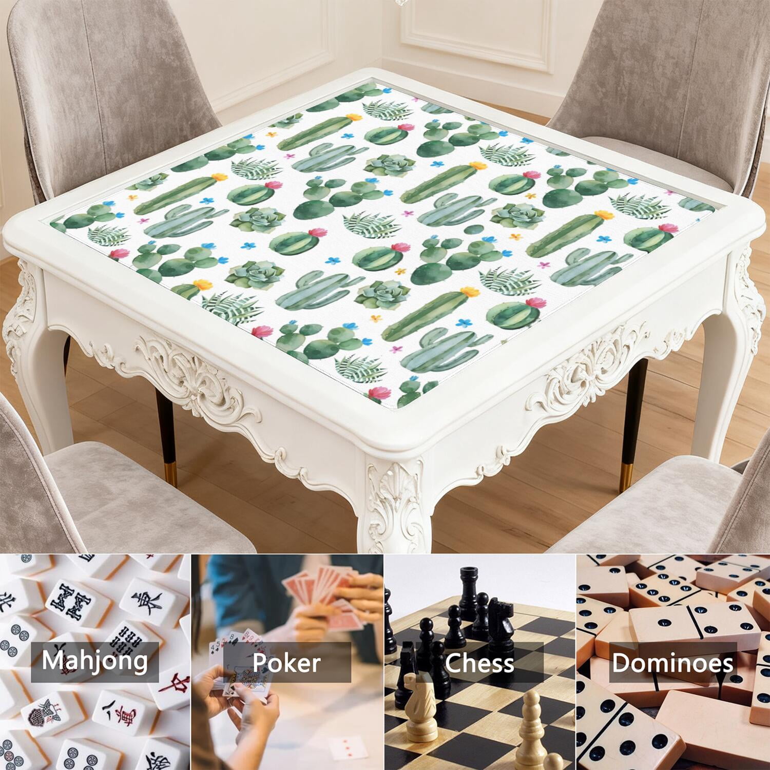 Square Plants Mahjong Mat 31.5 Inches Constructed from Durable Rubber with Anti-Slip Properties and Noise Dampening Technology for Multi-Functional Table Top