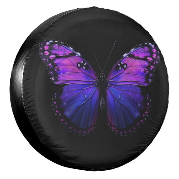 KAKALAD Purple Butterfly Black Spare Tire Cover Universal Vehicle Accessories Buckle Car Tools 14”in