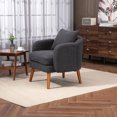 thumbnail image 3 of Boucle Accent Chair with a Pillow, Modern Upholstered Lounge Chair with Rubber Wood Legs, Armchair with Curved Edges for Living Room Bedroom Dressing Room Vanity Room, Carbon Black, 3 of 9