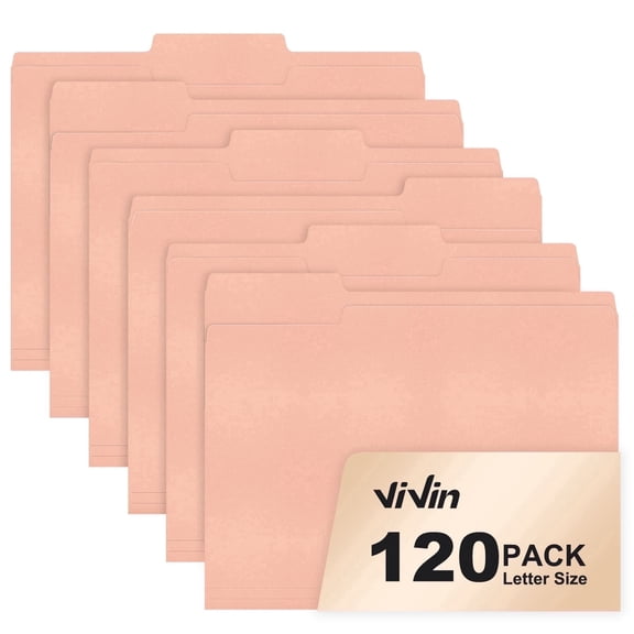 ViVin File Folder, Manila Folder with 1/3 Cut Tabs, Fits Letter Size, 120 Pack, for School and Office(Pink)
