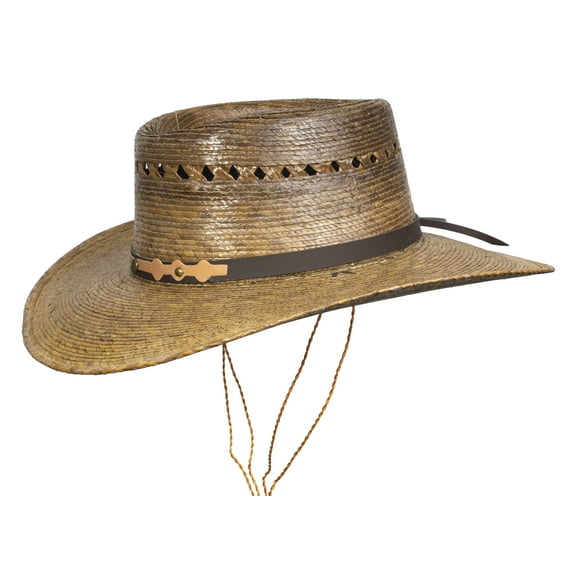 Mexican Palm Leaf Cowboy Hat Dark Natural Straw Wide Brim with Chin Strap