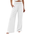 thumbnail image 5 of Women Palazzo Pants Summer Flowy Wide Leg High Waist Lounge Trousers with Pockets 2026 Casual Beach Vacation White S, 5 of 10