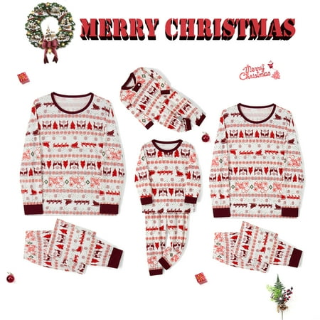 

Christmas Family Matching Pajamas Set Printed Tops+Pants Xmas Holiday Loungewear Sleepwear Pjs Set for Adult Kids Baby