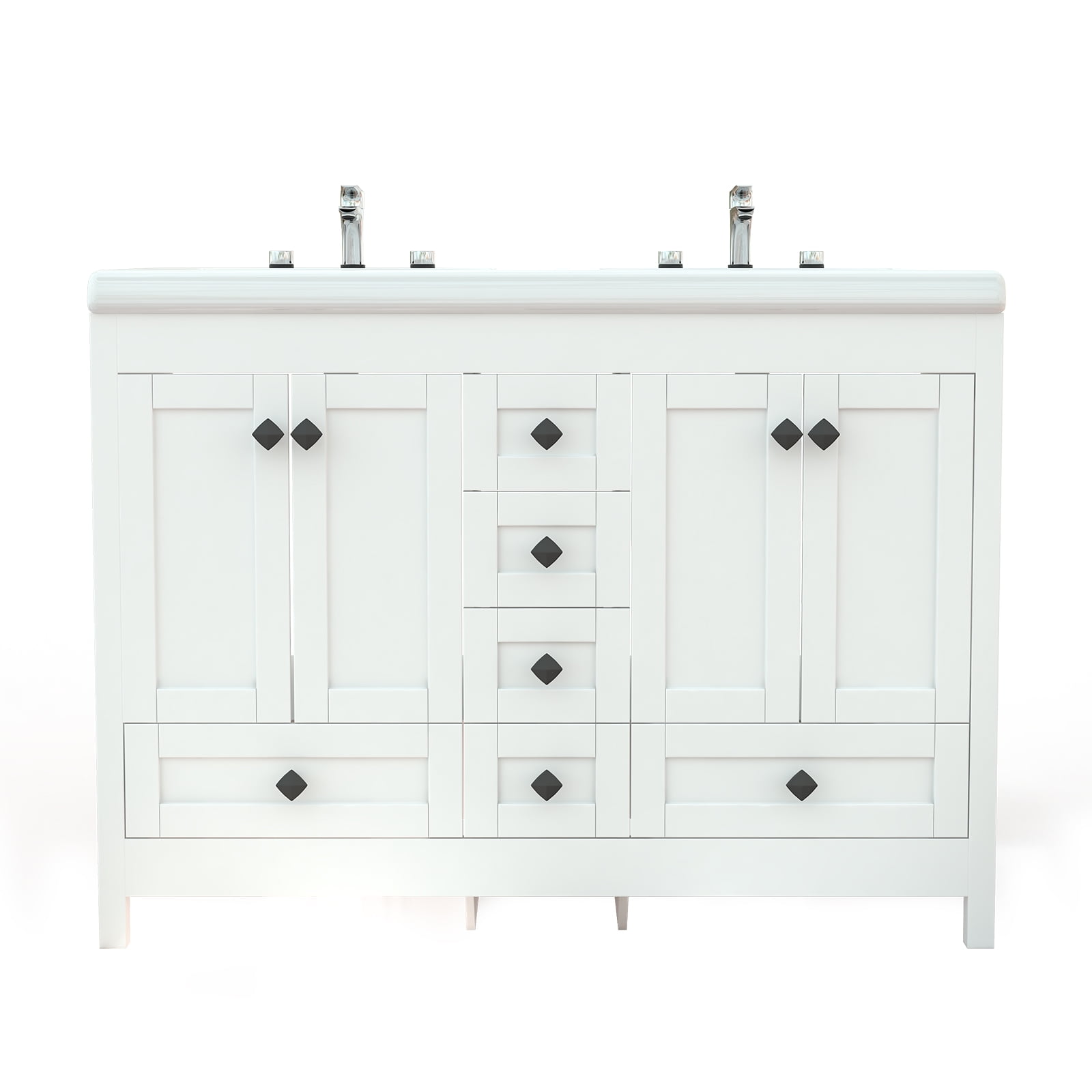 Jarbalai 47" Modern Double Sink Bathroom Vanity with 6 Drawers and Soft-Close Cabinet, White