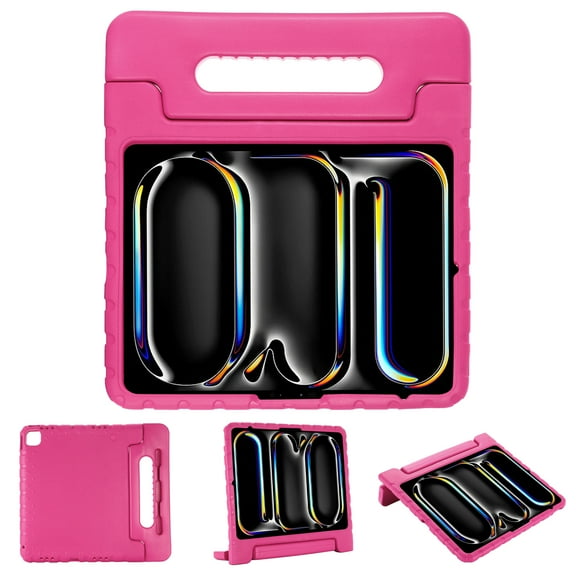 Allytechgroup Kids Case for Apple iPad Air 11 Inch 2025/2024/ iPad Pro 11" 2024, Silicone EVA Lightweight Handle Design Stand Pencil Holder Case for Kids Girls Boys, Rose