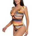 thumbnail image 3 of Goofa Starfish Sunset Sea Beach Print Women's Ruffled One Piece Swimsuit V Neck, 3 of 7
