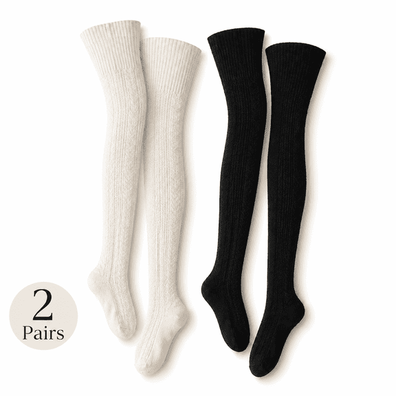 Women Thigh High Socks Extra Long Knitted Thigh High Boot Socks Winter Stockings 2 Pairs